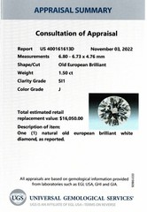 1.5 CARAT CERTIFIED J SI1 OLD EUROPEAN CUT DIAMOND VINTAGE LOOSE NATURAL ESTATE