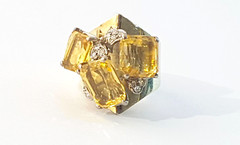 1960s Retro Modernist Bespoke 14ct Gold Topaz & Diamond Statement Ring P/8 18.7g