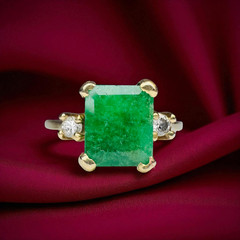 VINTAGE 14K Gold Natural Zambian Emerald & Diamond Ring 1.1CT Emerald Size 7