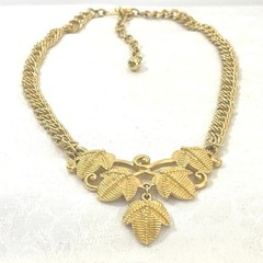 Vtg Leaf Cluster Cascading Art Nouveau Necklace Pendant Chain Link Gold Tone