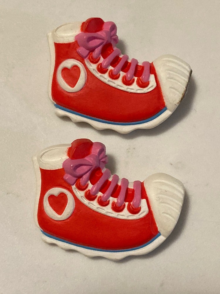 1985 Hallmark Pin Pals Red Sneakers Heart Tennis Shoes Brooch Set of 2