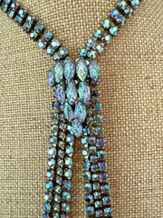 VTG. MCM BLUE AURORA BOREALIS RHINESTONE & ART GLASS NECKLACE & EARRING SET