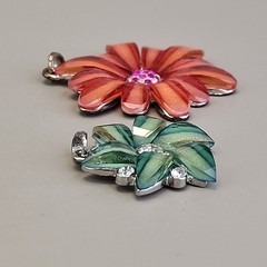 Vintage Flower Pendant Lot of 6 Red Peach Celluloid Acrylic Resin