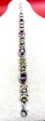 Vintage Sterling Silver Mystic Topaz Peridot Bezel Link Bracelet Adjustable 7-8″