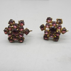 Vintage West Germany Earrings Rhinestone Cluster Purple Screwback