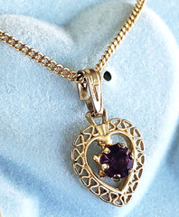 Vintage February Amethyst Gold Tone Heart Necklace & Stud Earrings Set in Card