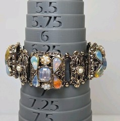 Vintage Victorian Revival Opaline Glass Faux Pearl Book Chain Bracelet
