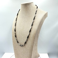 Vintage Retro Two-Tone Silver & Black Bar Link Chain Necklace, Unisex Y2K Style