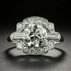 2.94CT Round Art Deco Baguette Accent Halo Lab Created Diamond Ring 925 Silver