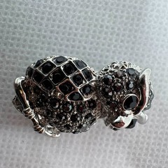 Vintage Black Crystal Owl Brooch Silver Tone Owl Pin Gift for Her