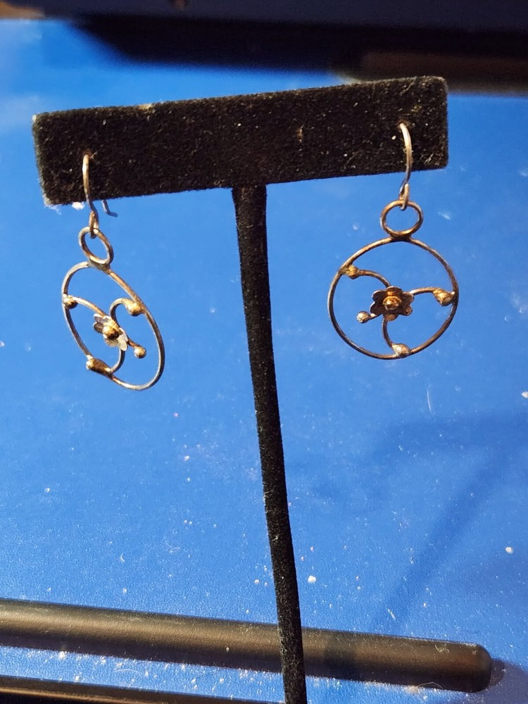 Sterling Silver Floral Design Dangle Earrings