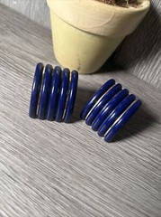 Clip on Earring Navy Blue with Gold Inlay Stripes Enamel. Any occasion.