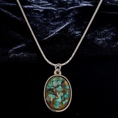 Vintage Confetti Lucite Pendant Necklace Silver Tone Chain 18″ Bohemian Indie