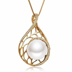 Gold Pearl Bridal Necklace, Gold Teardrop Pendant, Wedding Gift for Her