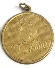 Vintage Charm French I Love You Medallion Pendant Tarnished Brass Jewelry Gift