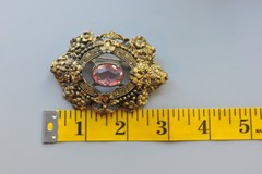 Vintage Brooch Czech Style Brass Floral large Glass Stone wear rehab T14