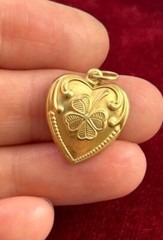 Vintage Charm Lucky Heart Dainty Pendant Brass Stamping Charm Lucky Clover
