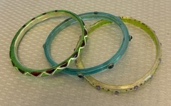 Vintage Clear Acrylic Resin Rhinestone Jewel Bangles Lot 3 Lime Green Turquoise