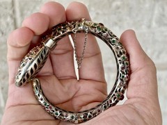 Antique Mughal Ruby Emerald Sterling Snake Bracelet Jewels Of India