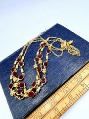 1 Pc Vintage Gold NOS Made With Red Swarovski Crystal Chain Necklaces 18” KR