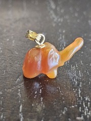 Vintage Carved Carnelian Agate Elephant Charm Pendant Lucky Trunk Up Gold Tone