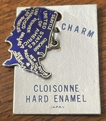 Vintage USA United States Of America Souvenir Charm Hard Enamel Blue Silver Tone