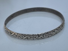 Vintage Danecraft Sterling Silver Flower Floral Swirl Bangle Bracelet 13 g 7.75″