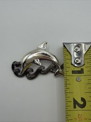 Vintage silver-plated DOLPHIN brooch W/ Textured Pewter Tone Waves EUC