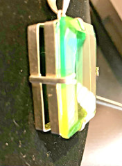 Large Square Faceted Green RS Necklace n Italy 925 Sterling Silver Chain/Setting