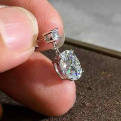 VVS1 14K White Gold FN 2.00Ct Oval Cut Lab Created Diamond Drop/Dangle Earrings