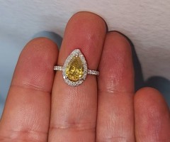 14k Yellow Gold Engagement Ring 1.91CT. Natural Pear cut Yellow Diamond GIA Cert