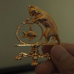 Vintage Cat Fishing Brooch Pin Gold Plated Animal Jewelry for Women