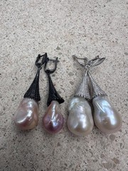 2.6” White Baroque Flameball Pearl Drop Earrings CZ Leverback Bridal Gift
