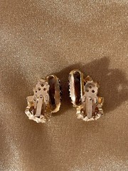Vintage 50s Amber Rhinestone Earrings 1950s Retro Glam Golden Brown Clip Ons