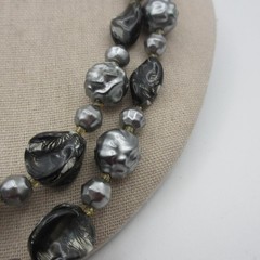 Vintage Hong Kong Necklace Beaded Black Gray Double Strand 23 Inch