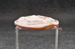 Vintage oval shell cameo, “Girl and angel”, (45.5ct) sign by artist with case.