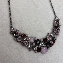 PREMIER DESIGNS “Ballet Slippers” Pink Gray Rhinestone Silver Tone Necklace 21″