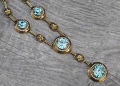 Antique Edwardian 14K Gold Round Vivid Blue Zircons with Seed Pearls Necklace