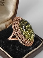 Vintage 1990-s 14 Ct Rolled Gold Massive Green Amber Ring Size UK Q 1/2 US 8