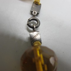 Vintage Glass Necklace Faceted Golden Brown Sterling Clasp Rhinestone Accents 15