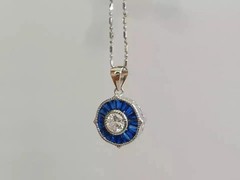 Art Deco Style Lab Created Diamond & Sapphire 14K White Gold FN Wedding Pendant