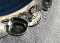 ANTIQUE Art Nouveau Floral Lapis Lazuli Opaline Glass Sterling Silver Pin Brooch