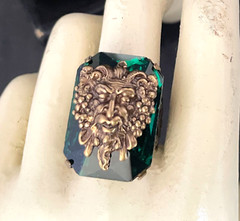 Art Nouveau Ring Green Man Centerpiece Tall Rhinestone Filigree Base