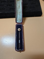Vintage Antique 15K Yellow Gold Hat Pin with Diamond, 1 g English W/Case.