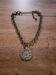 Signed Chicos Aztec Tribal Brutilist Chunky Rolo Brass Chain Unisex Rhinestone