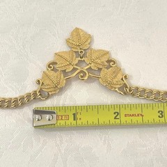 Vtg Leaf Cluster Cascading Art Nouveau Necklace Pendant Chain Link Gold Tone