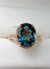Edwardian Vintage Style 2.50Ct Blue Topaz Solitaire Ring 14K Rose Gold Plated