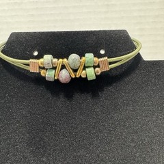 Vtge Handcrafted Necklace & Bracelet Set, Gold Tone & Natural Stones Turquoise??