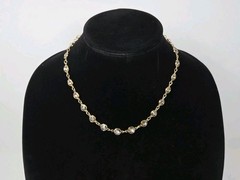 Champagne Crystal Bezel Necklace Gold Tone Vintage 17.5 Inches Sparkly!
