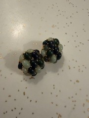 Vintage Joan Rivers Green Jade Beaded Cluster Stud Earrings, Gold Tone